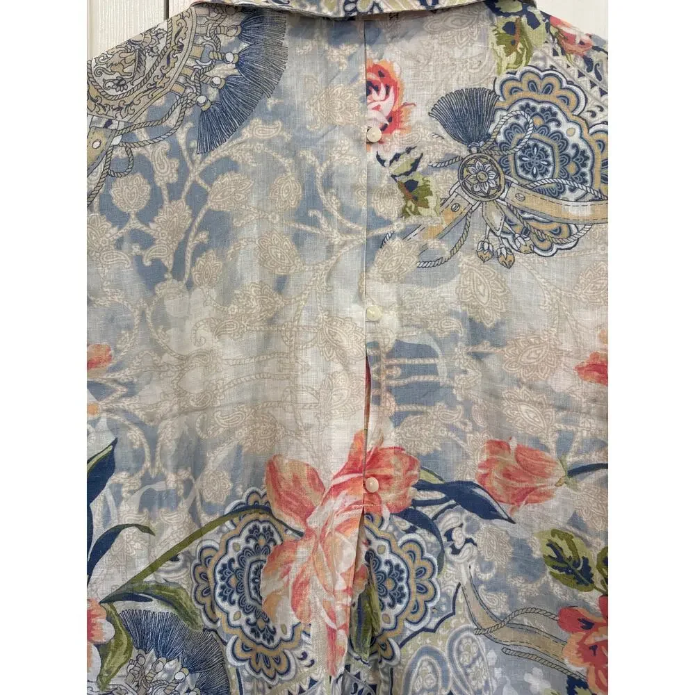 Chico’s No Iron 100% Linen Floral Paisley Button Up Top Size 0 / Small - Picture 6 of 8